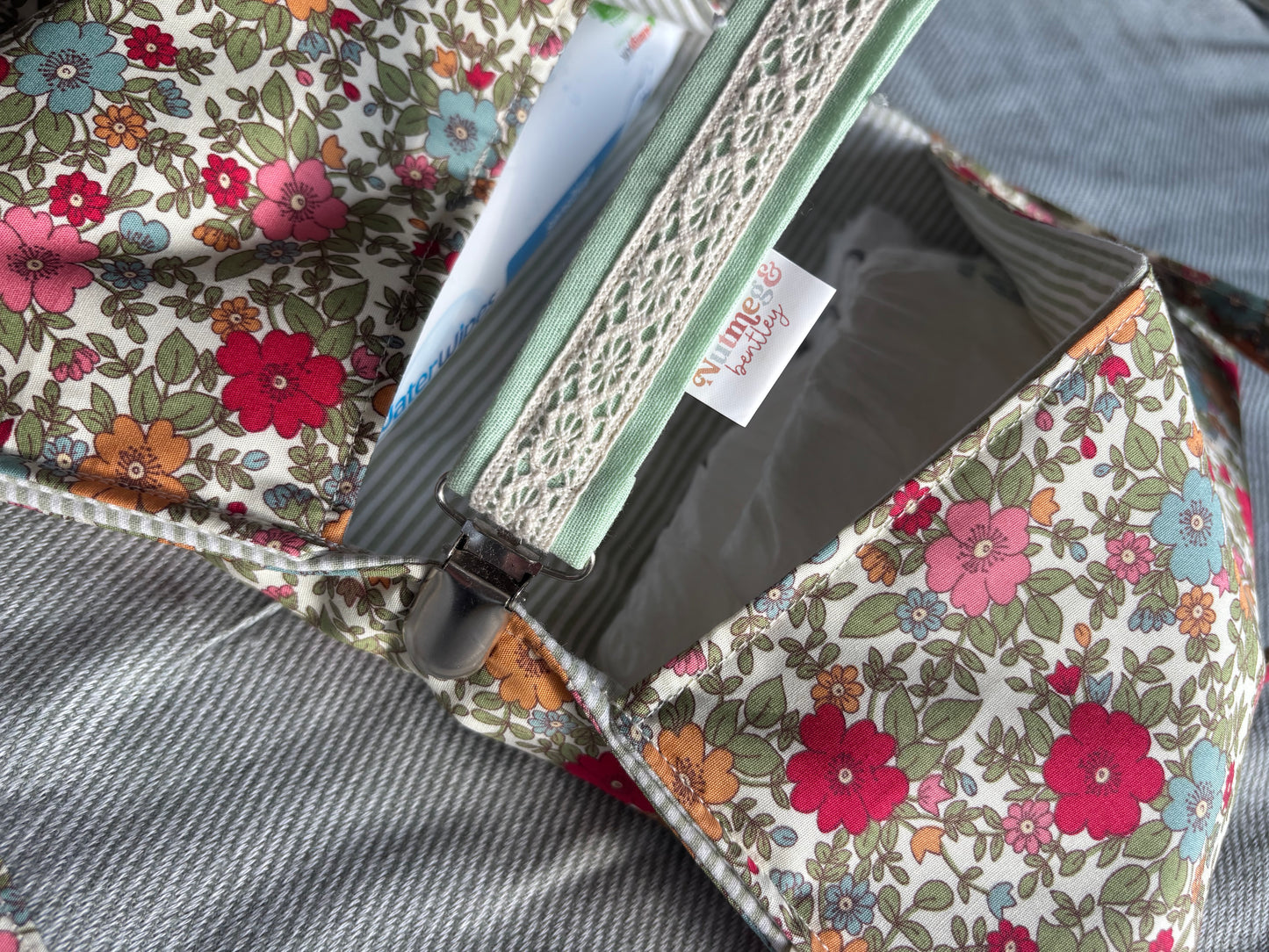Nappy Wallet - Summer Floral Sage Pinstripe