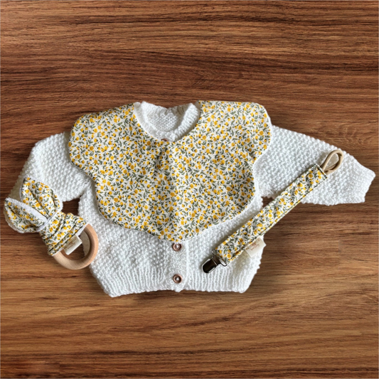 Buttercup Bib, Dummy Clip, Teething Ring