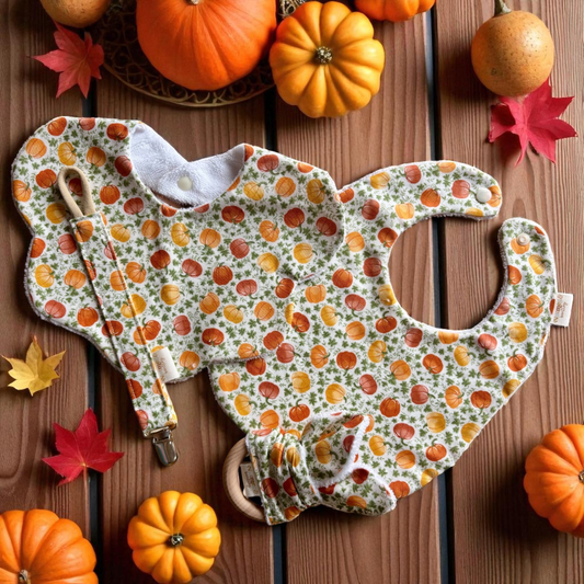 Pumpkin Patch Bib, Dummy Clip, Teething Ring