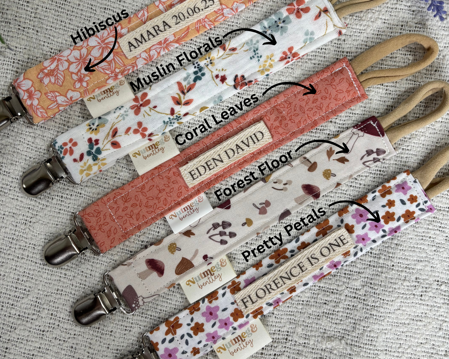 Personalised Dummy Clip – Handmade, Safe & Timeless Coral Baby Keepsake