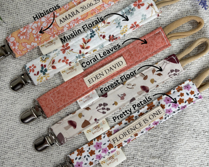 Personalised Dummy Clip – Handmade, Safe & Timeless Coral Baby Keepsake