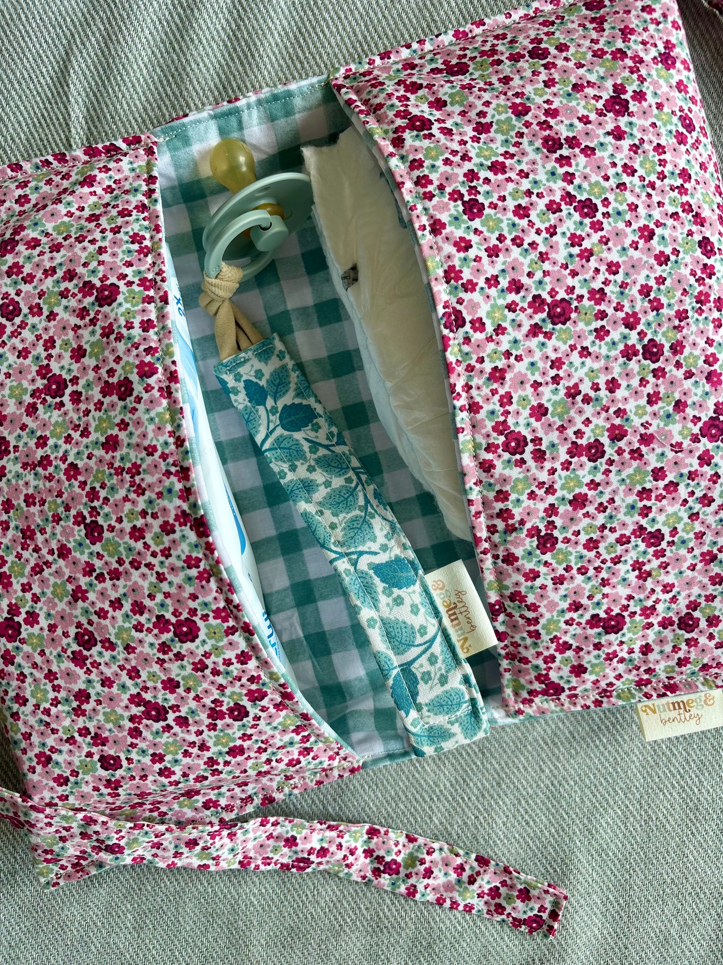 Nappy Wallet - Magenta Floral Teal Gingham
