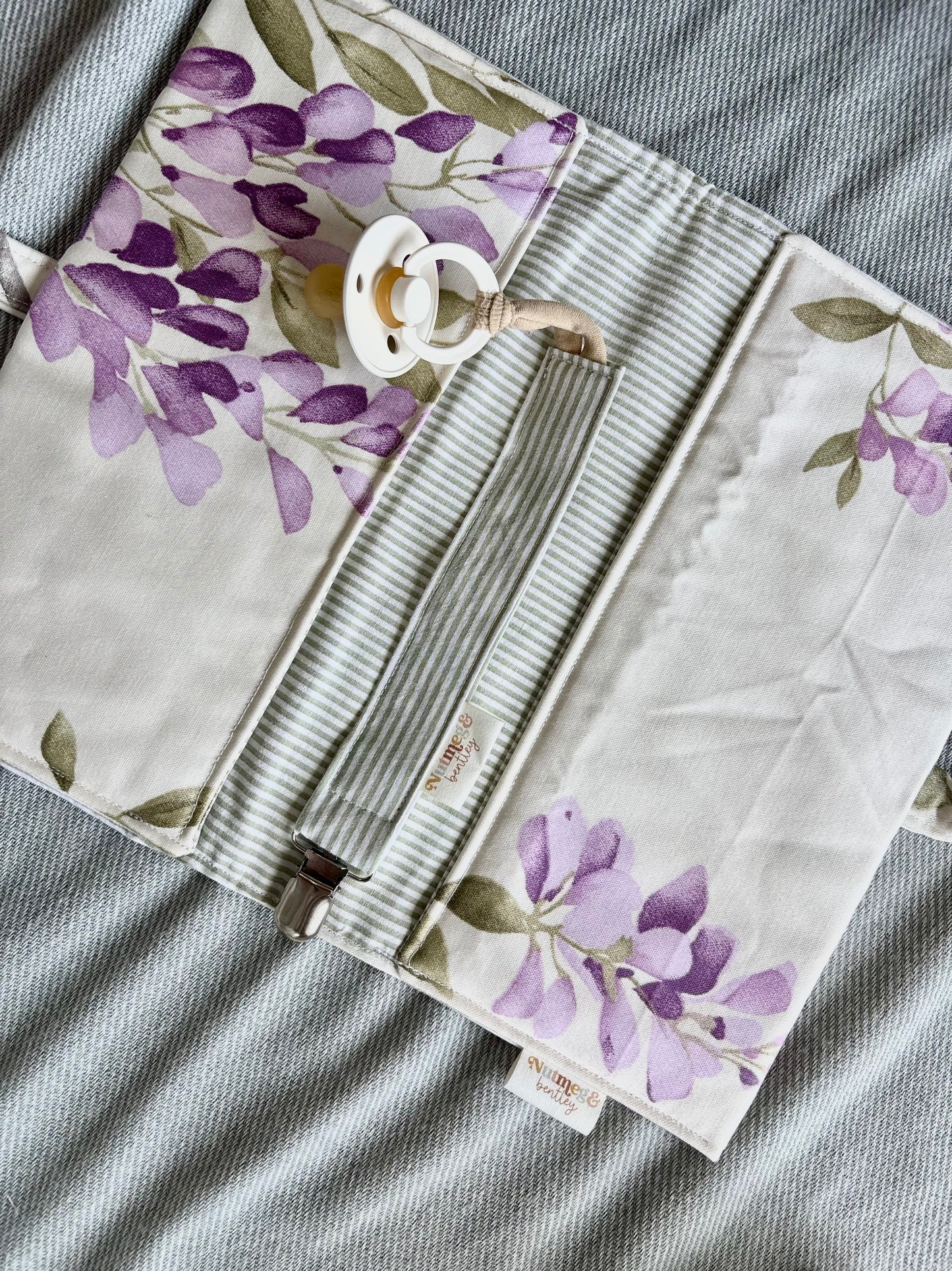 Nappy Wallet - Wisteria Sage Pinstripe