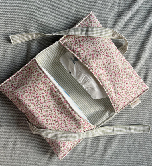 Nappy Wallet - Ditsy Pink Floral Sage Pinstripe