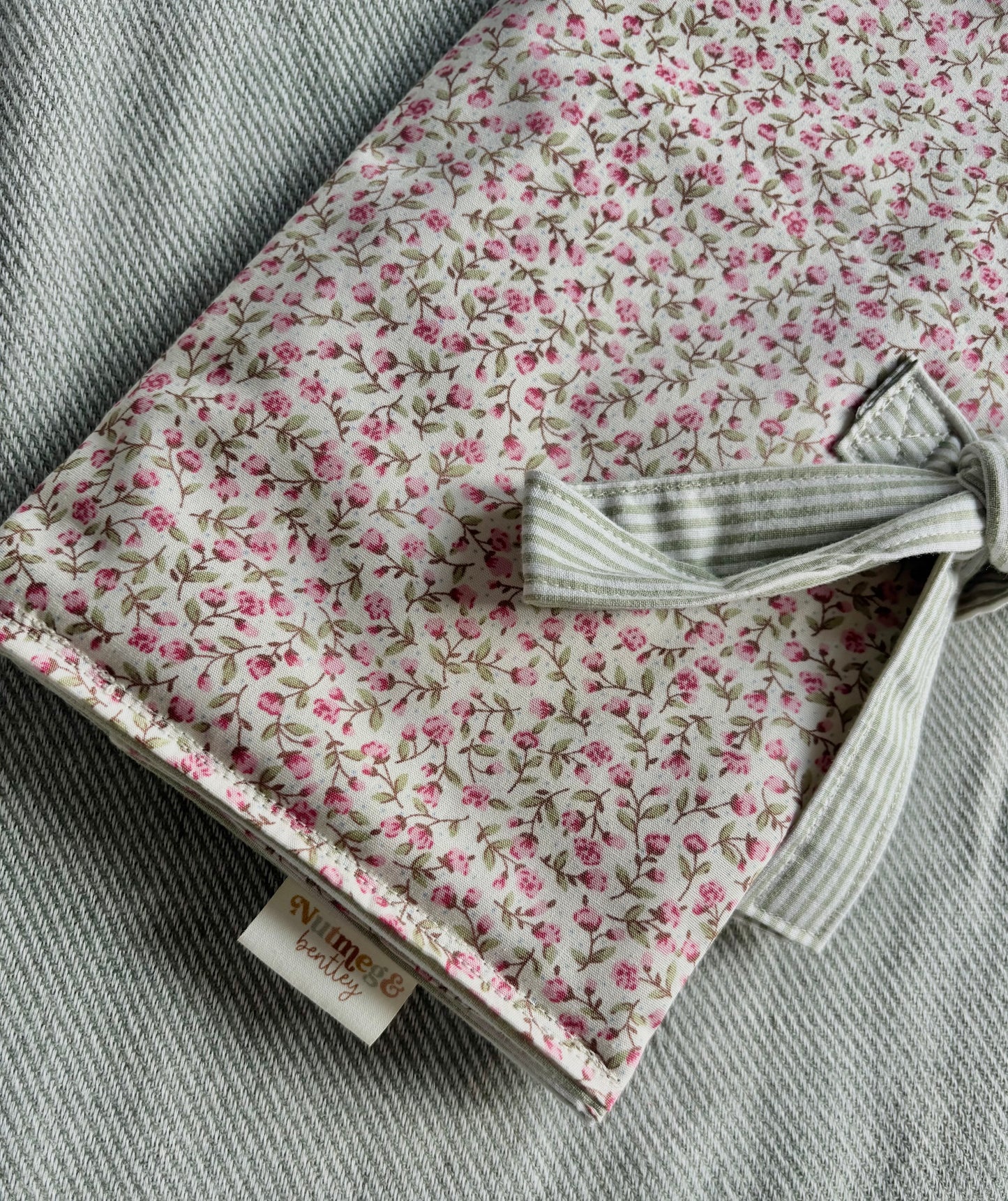 Nappy Wallet - Ditsy Pink Floral Sage Pinstripe