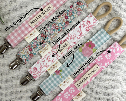Personalised Dummy Clip – Handmade, Safe & Timeless Pink Baby Keepsake