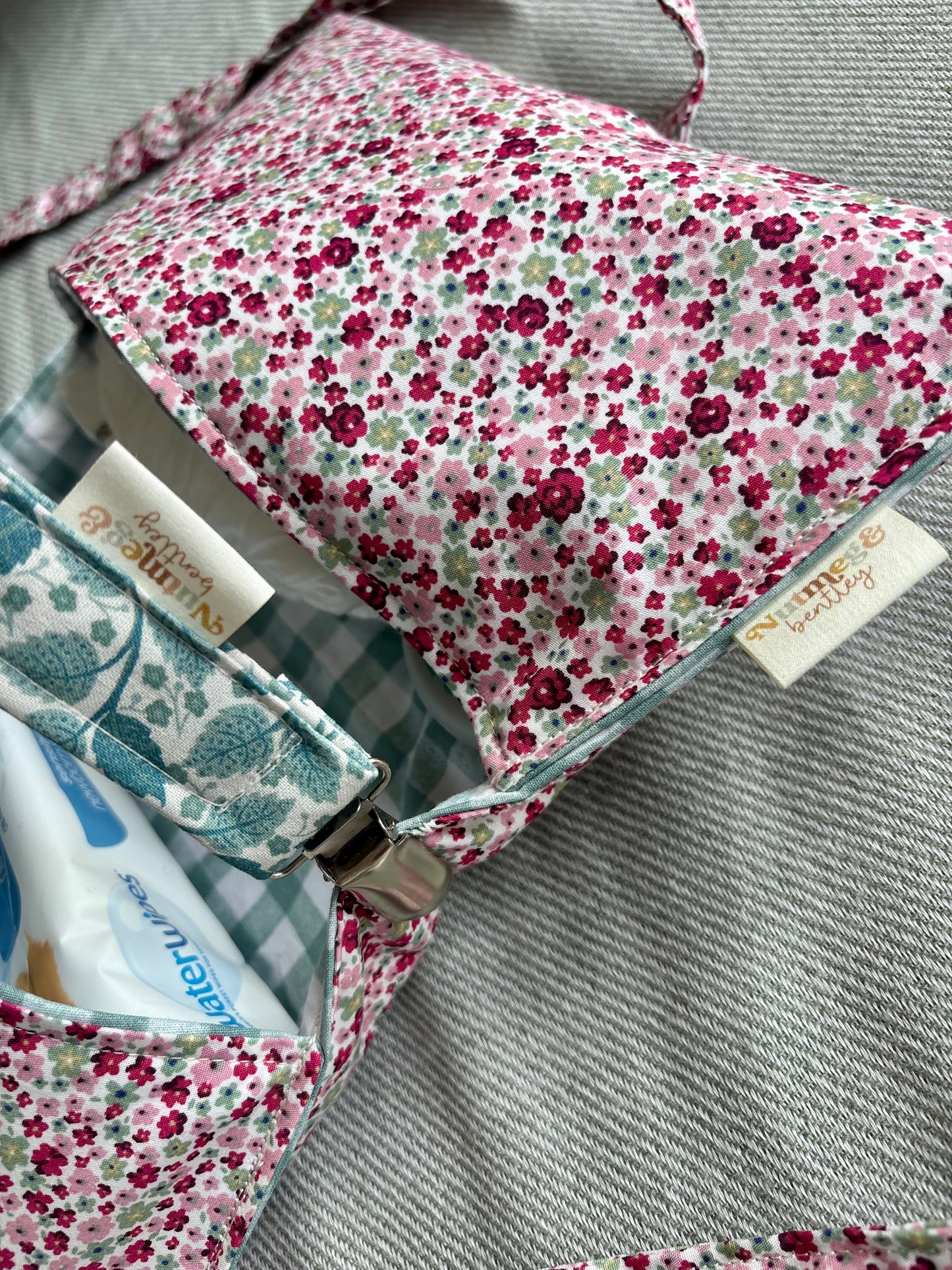 Nappy Wallet - Magenta Floral Teal Gingham