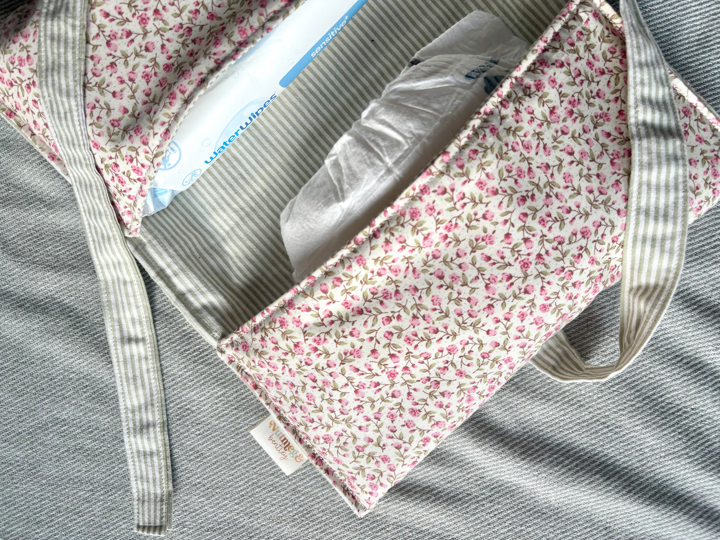 Nappy Wallet - Ditsy Pink Floral Sage Pinstripe