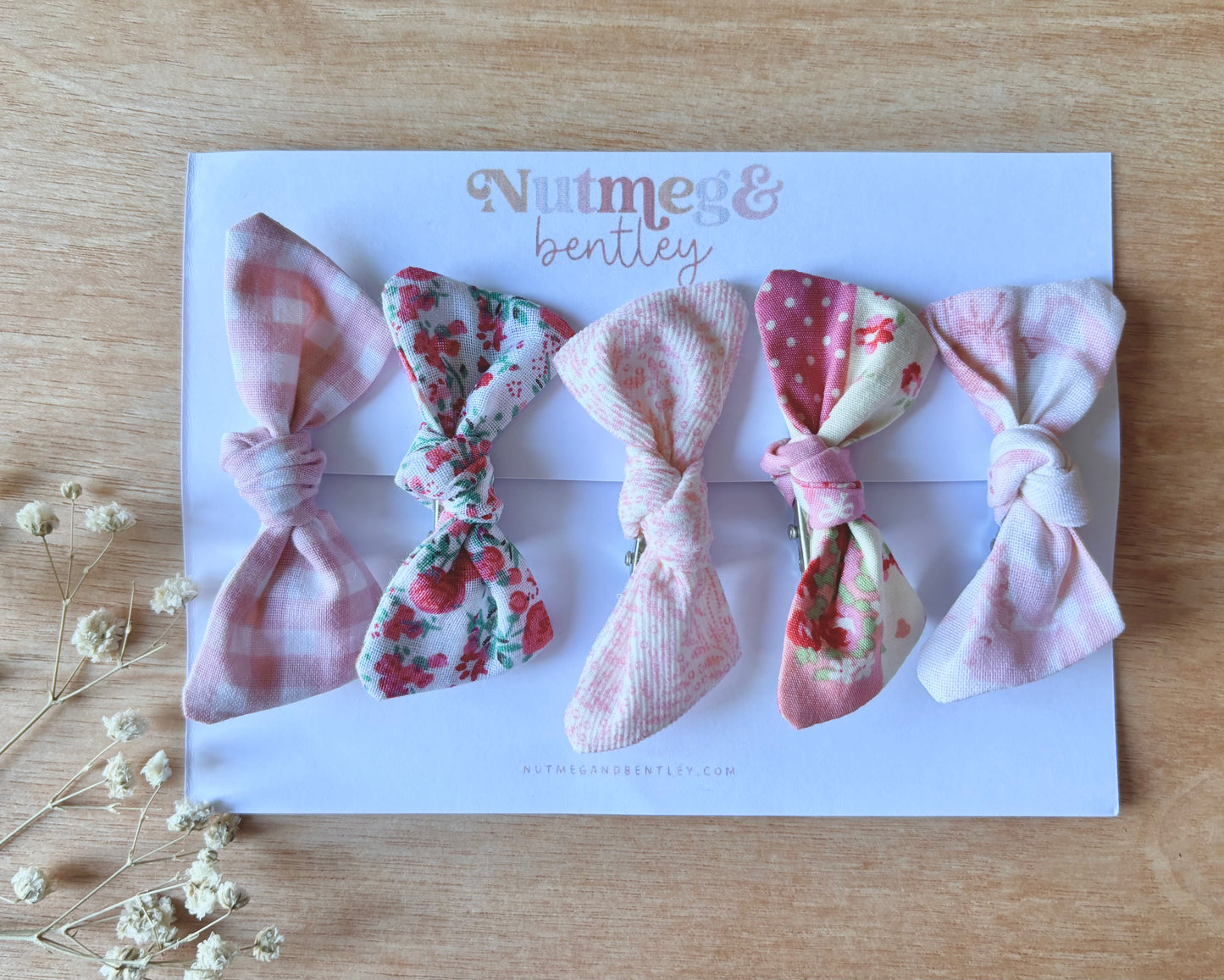 Pink Handmade Set of 5 Girls Hair Clips