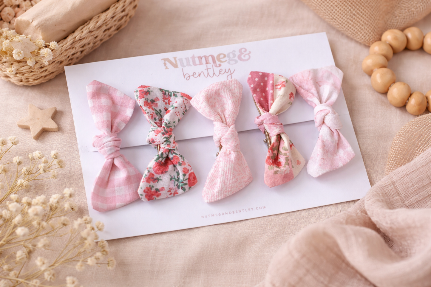 Pink Handmade Set of 5 Girls Hair Clips