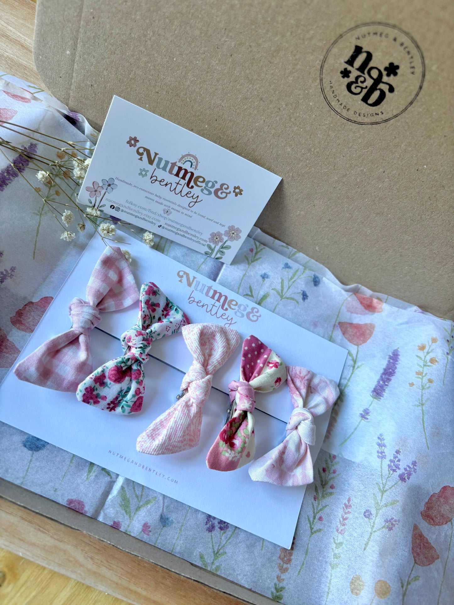 Pink Handmade Set of 5 Girls Hair Clips