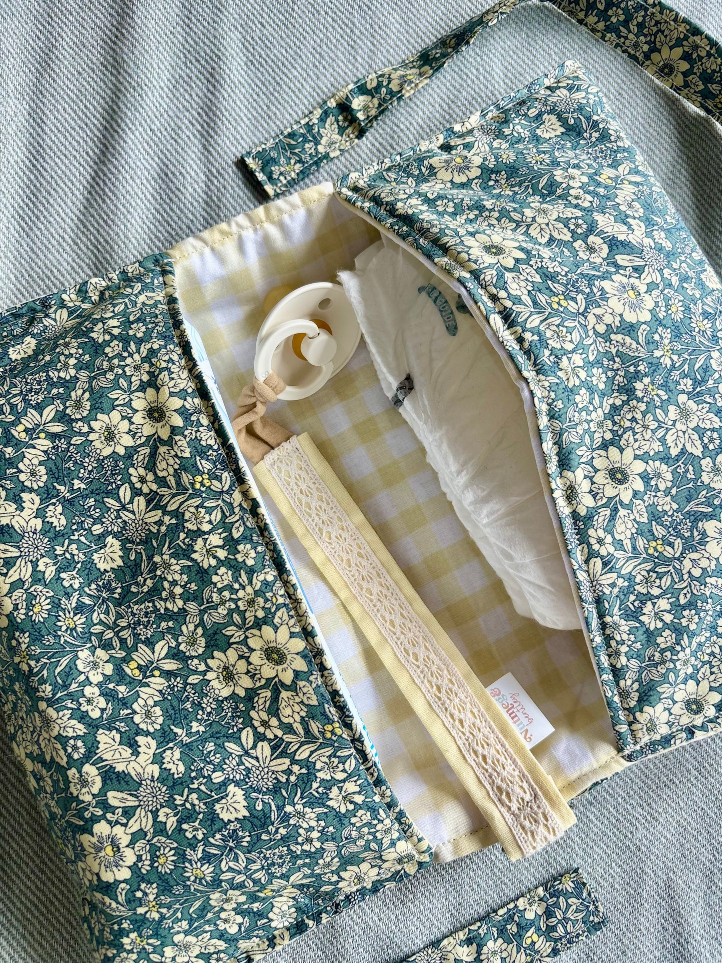 Nappy Wallet - Teal Floral Yellow Gingham