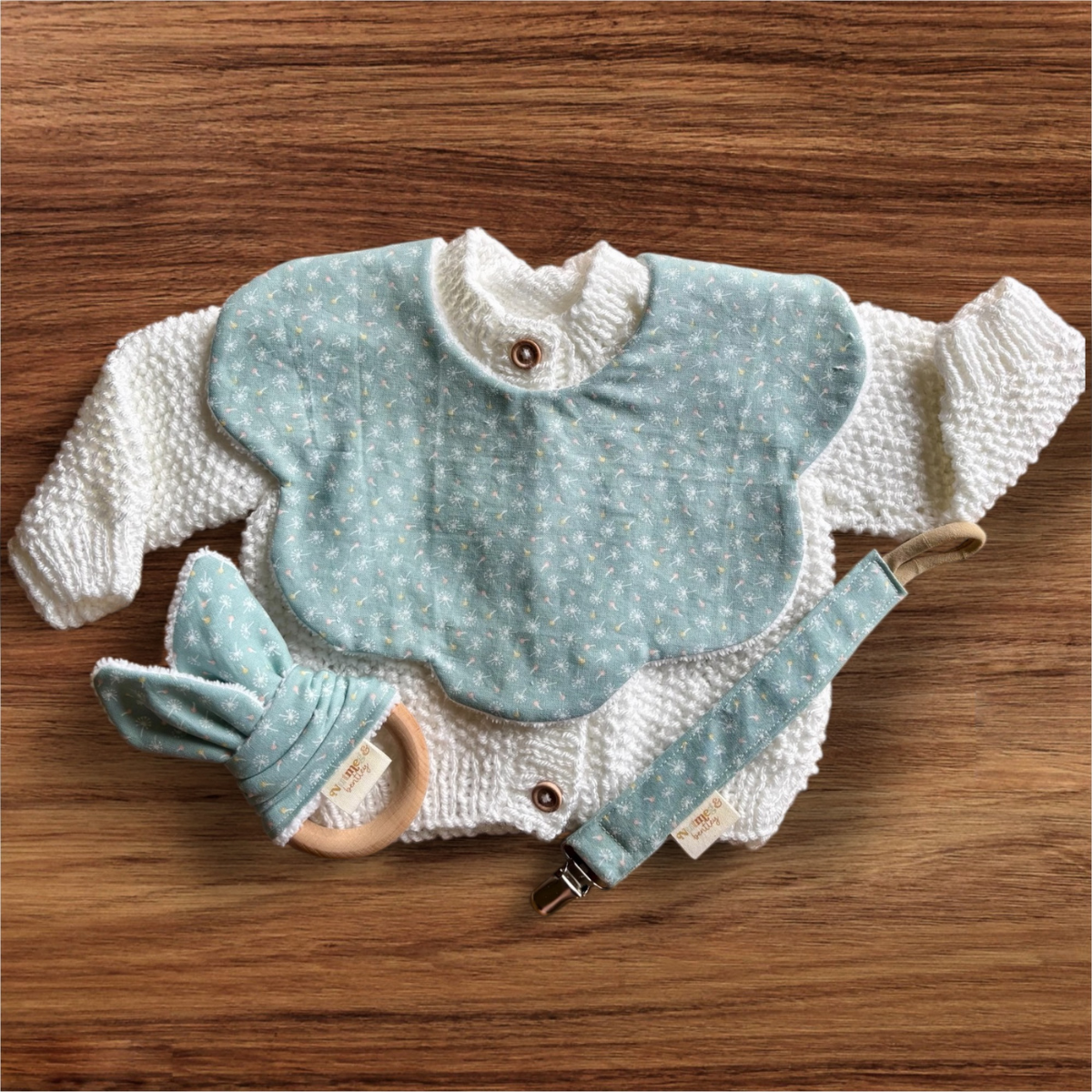 Dandelions Bib, Dummy Clip, Teething Ring