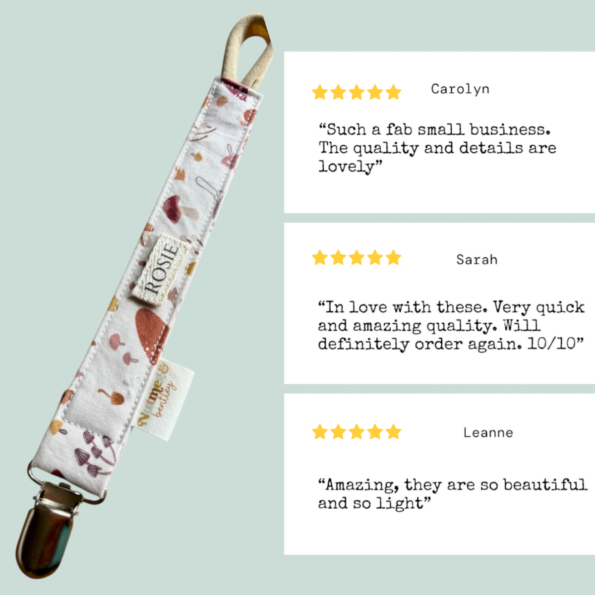 Forest Floor Bib, Dummy Clip, Teething Ring