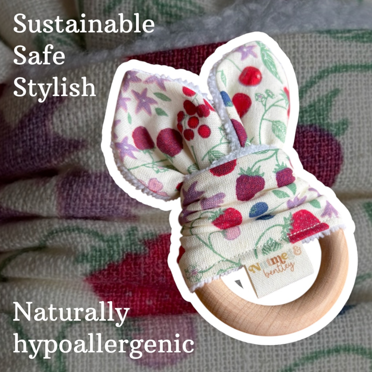 Berry Harvest Bib, Dummy Clip, Teething Ring