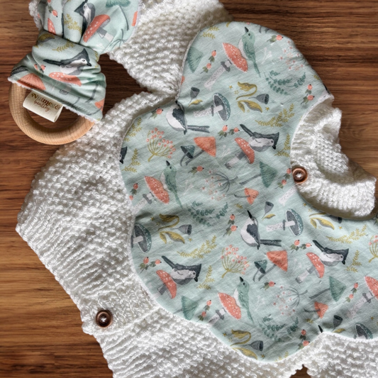 Whimsical Birdies Bib, Teething Ring