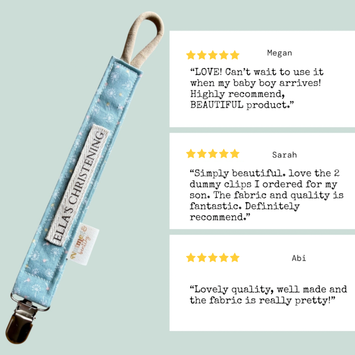 Dandelions Bib, Dummy Clip, Teething Ring