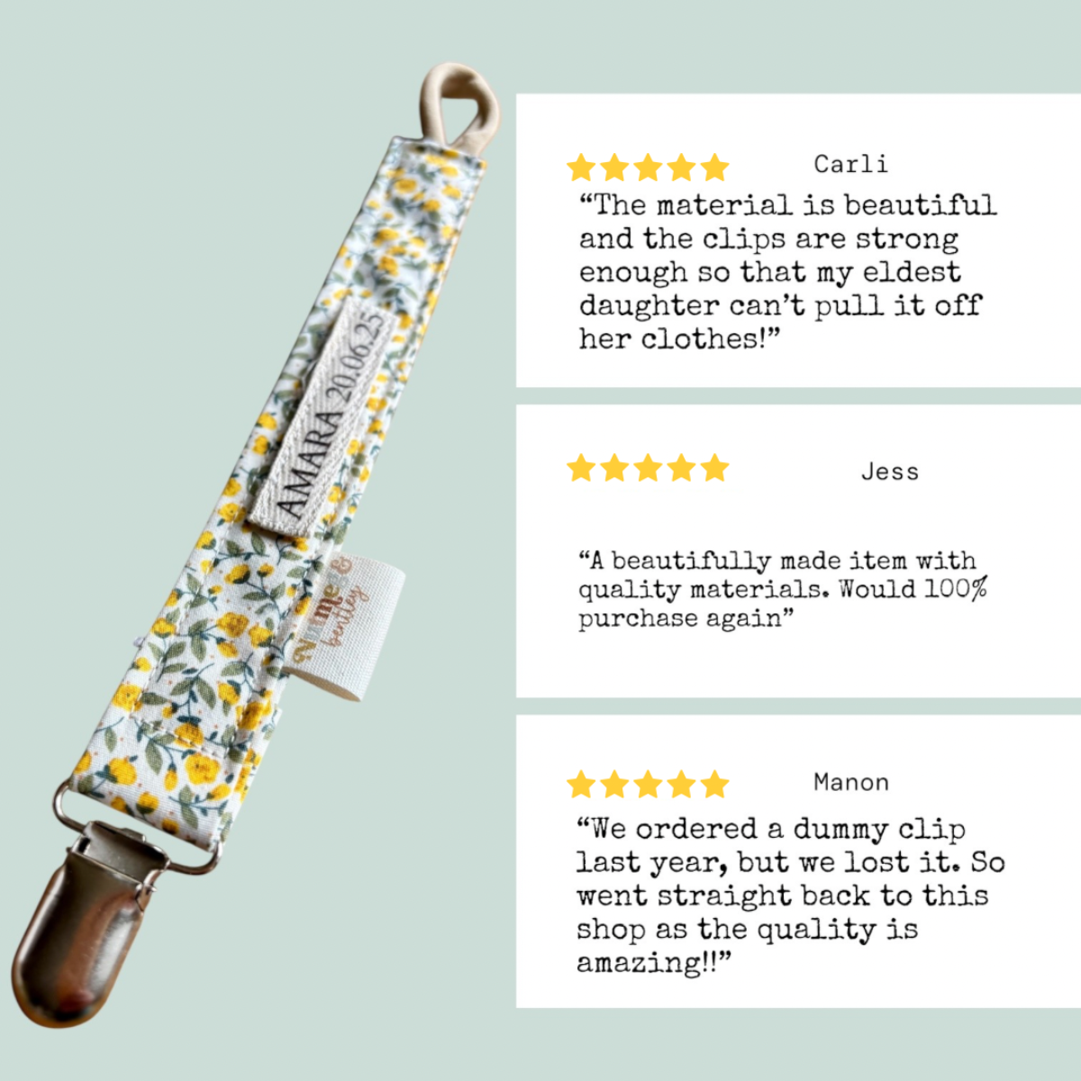 Buttercup Bib, Dummy Clip, Teething Ring