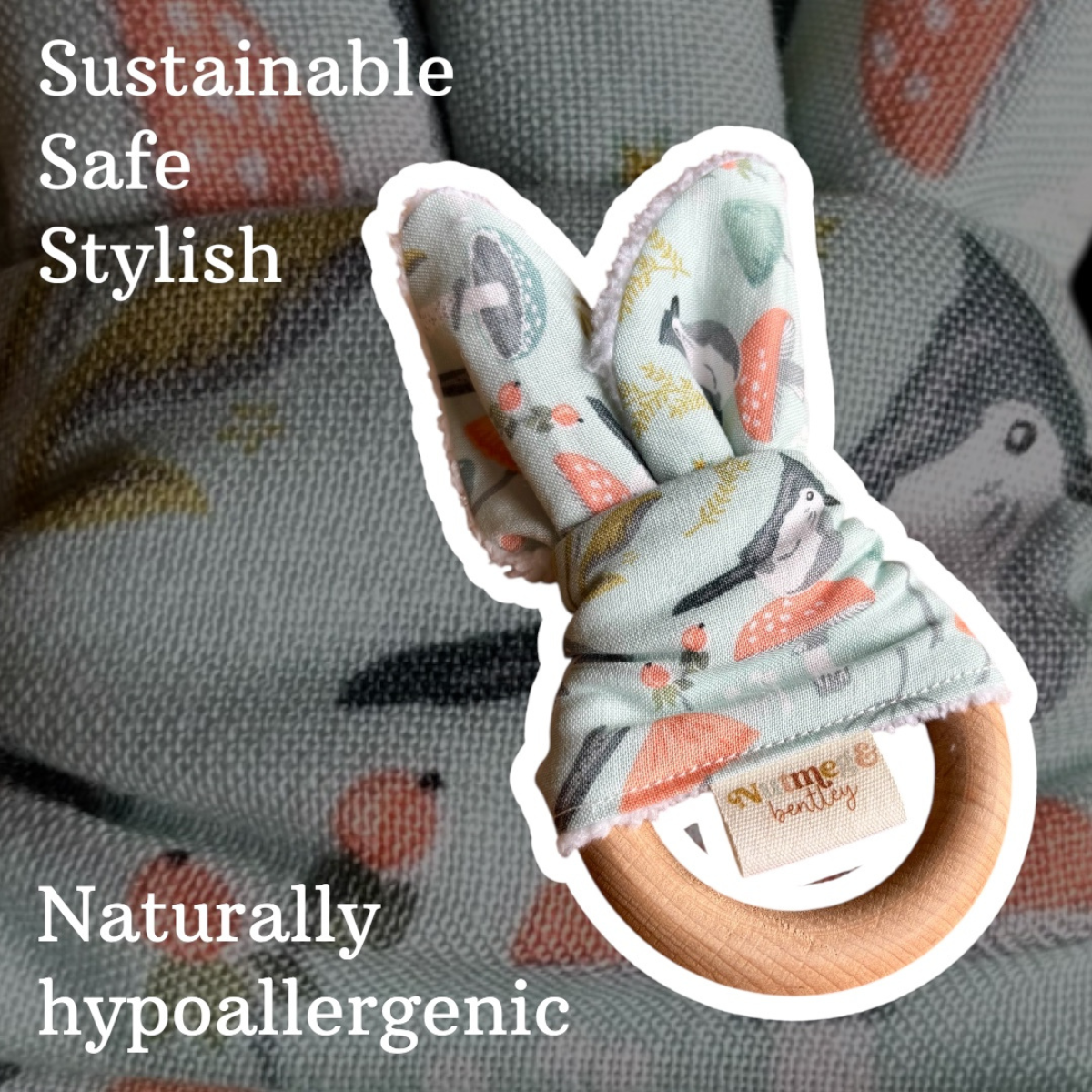 Whimsical Birdies Bib, Teething Ring