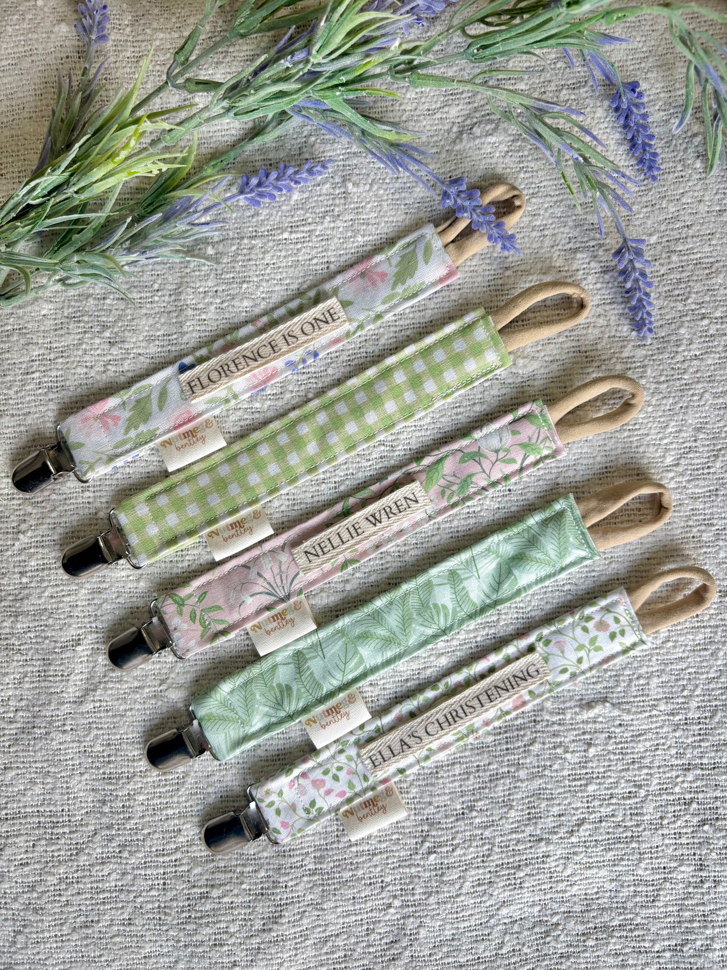 Personalised Dummy Clip – Handmade, Safe & Timeless Floral Baby Keepsake