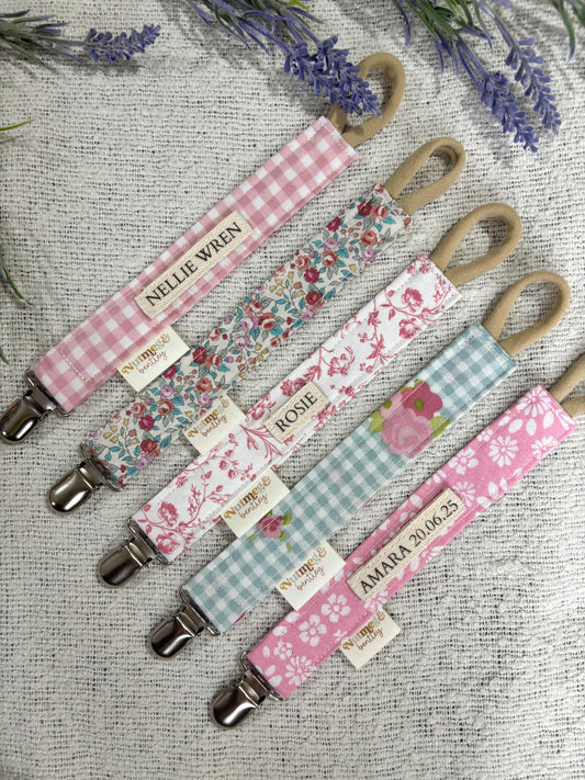 Personalised Dummy Clip – Handmade, Safe & Timeless Pink Baby Keepsake