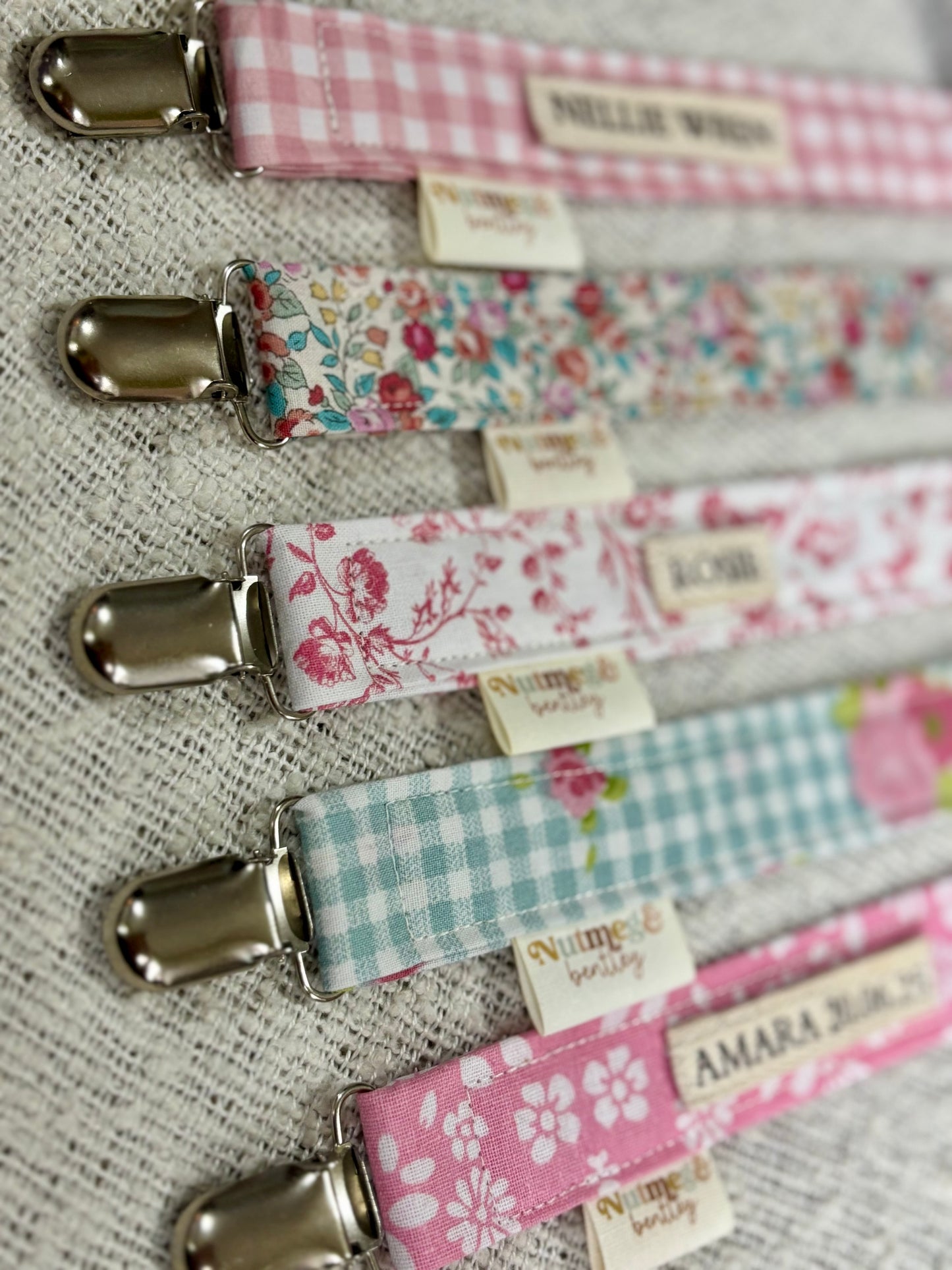 Personalised Dummy Clip – Handmade, Safe & Timeless Pink Baby Keepsake