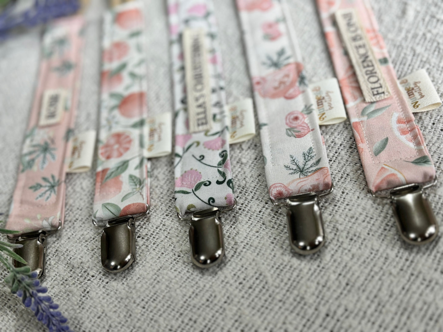 Personalised Dummy Clip – Handmade, Safe & Timeless Fruits and Florals Baby Keepsake