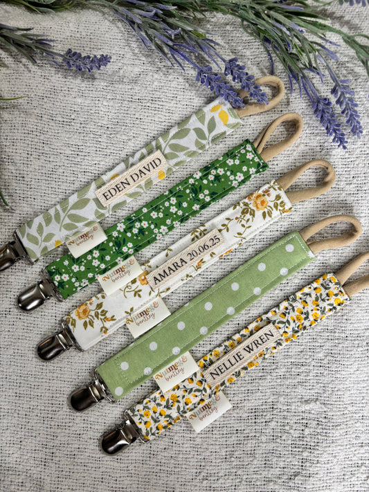 Personalised Dummy Clip – Handmade, Safe & Timeless Spring Florals Baby Keepsake