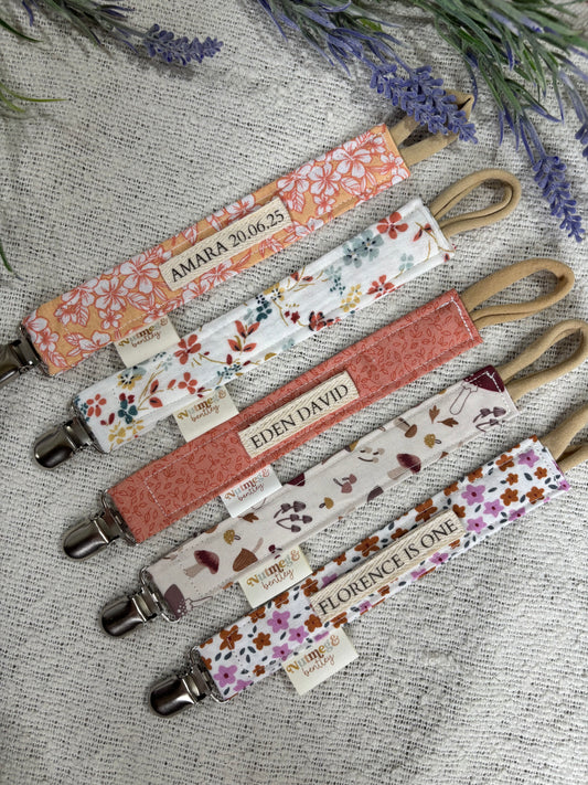 Personalised Dummy Clip – Handmade, Safe & Timeless Coral Baby Keepsake