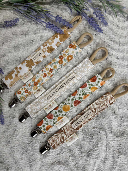 Personalised Dummy Clip – Handmade, Safe & Timeless Autumnal Baby Keepsake