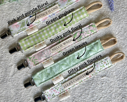 Personalised Dummy Clip – Handmade, Safe & Timeless Floral Baby Keepsake