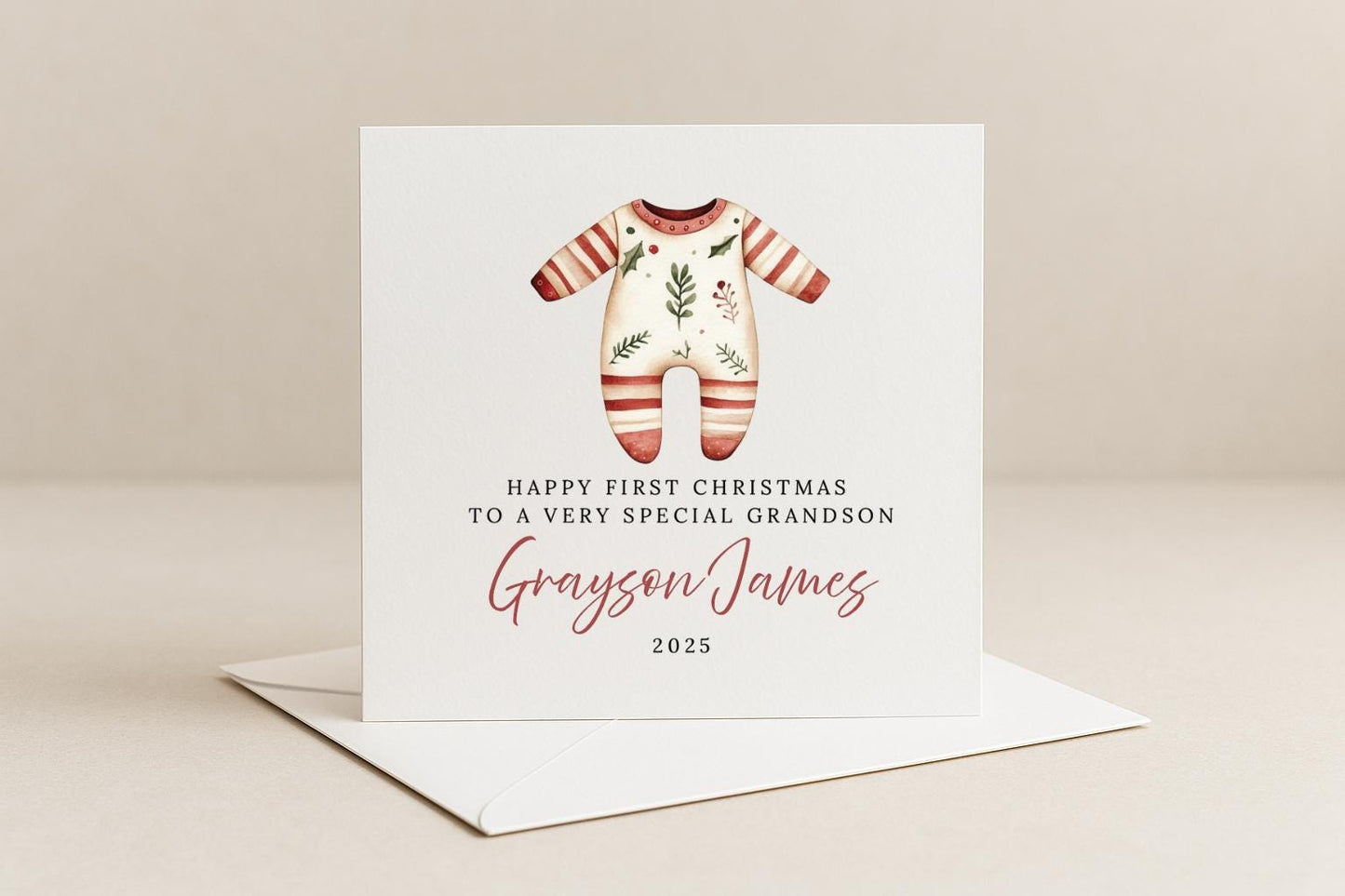 Personalised Baby Boy First Christmas Card