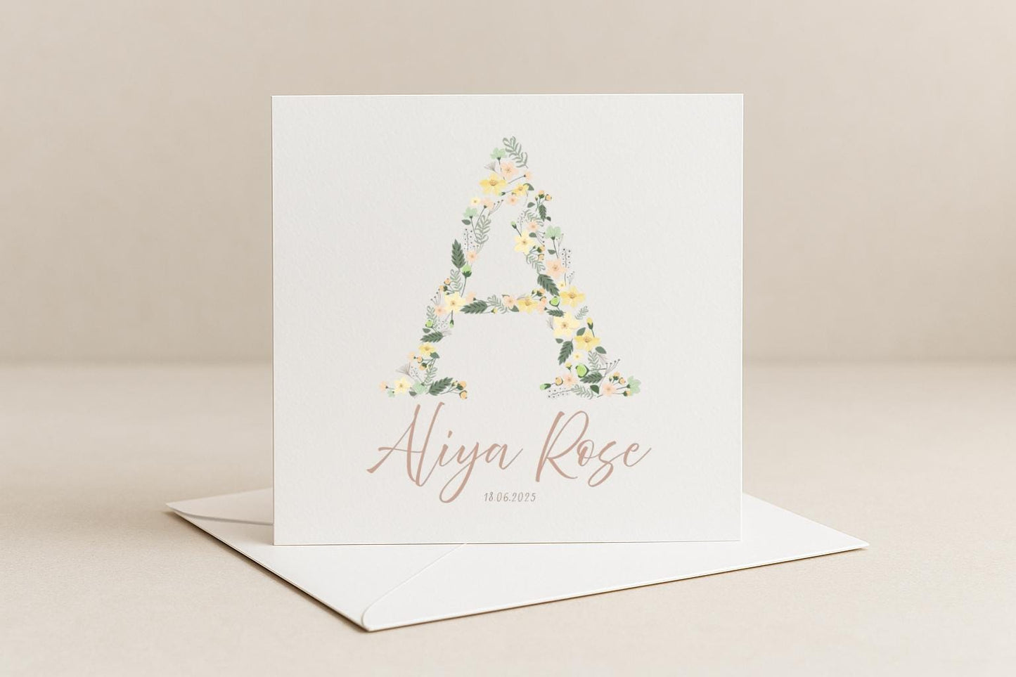 Floral Initial Personalised New Baby Card