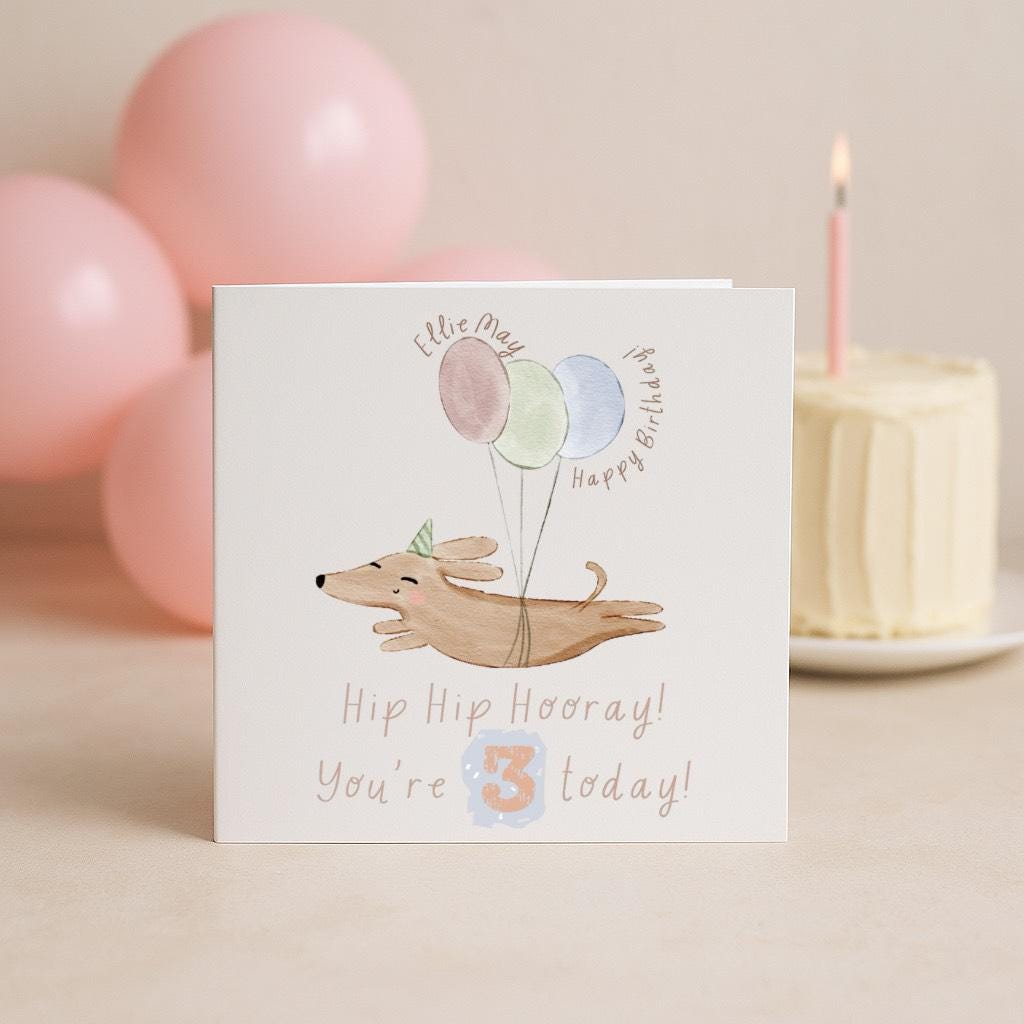 Sausage Dog Personalised Birthday Card Age 1 to 5