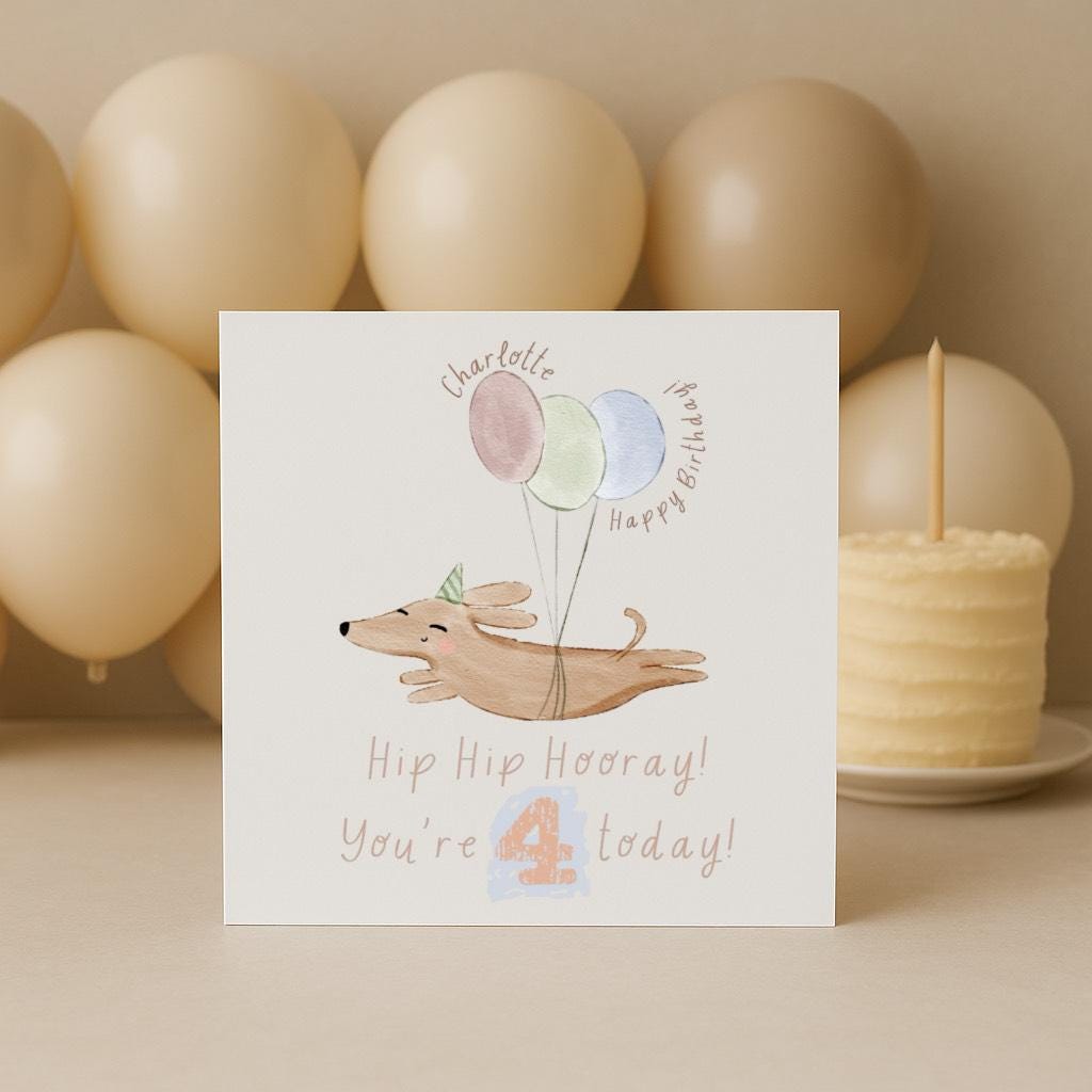 Sausage Dog Personalised Birthday Card Age 1 to 5